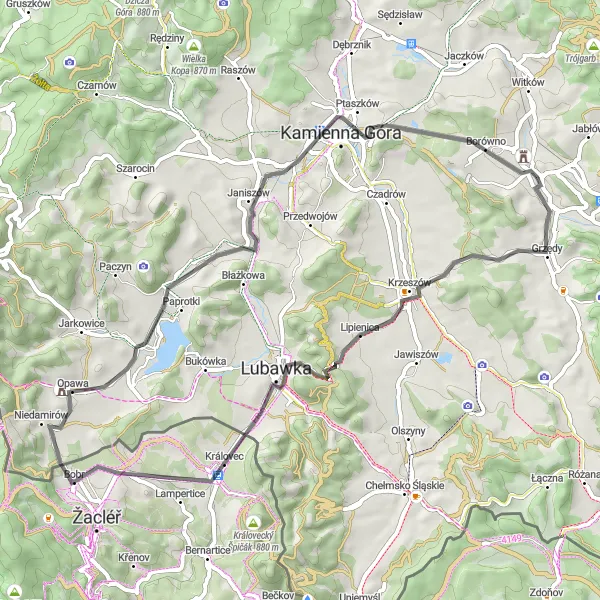 Miniatura mapy "Przejażdżka 55 km wokół Ruin zamku Czarnego Boru" - trasy rowerowej w Dolnośląskie, Poland. Wygenerowane przez planer tras rowerowych Tarmacs.app