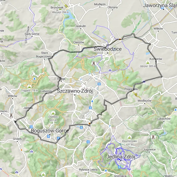 Miniatura mapy "Relaksująca trasa 66 km przez malownicze tereny" - trasy rowerowej w Dolnośląskie, Poland. Wygenerowane przez planer tras rowerowych Tarmacs.app