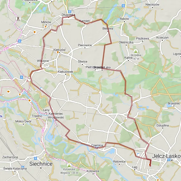 Map miniature of "Gravel Adventure in Dolnośląskie" cycling inspiration in Dolnośląskie, Poland. Generated by Tarmacs.app cycling route planner