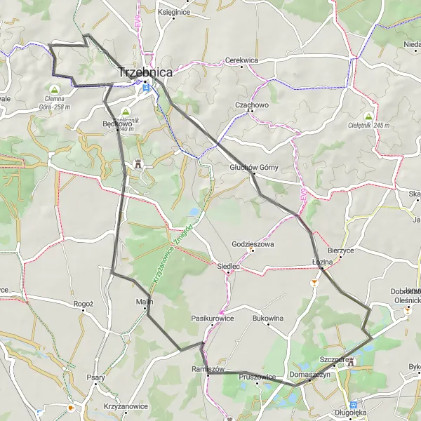 Map miniature of "Wisznia Mała Circuit" cycling inspiration in Dolnośląskie, Poland. Generated by Tarmacs.app cycling route planner