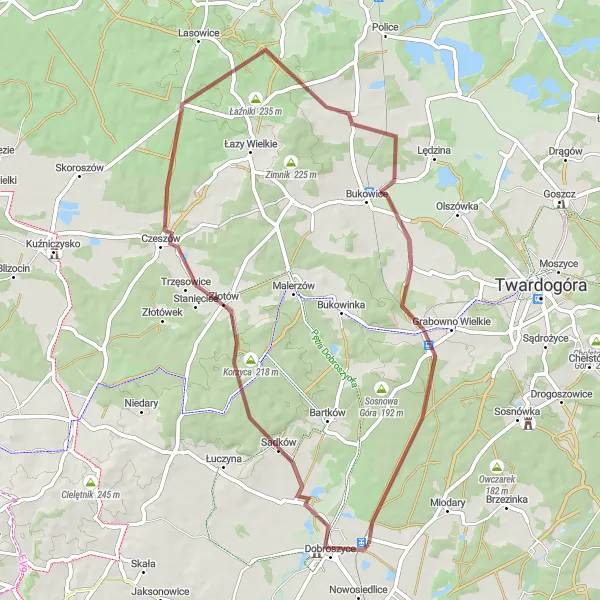 Map miniature of "Dobroszyce Loop" cycling inspiration in Dolnośląskie, Poland. Generated by Tarmacs.app cycling route planner