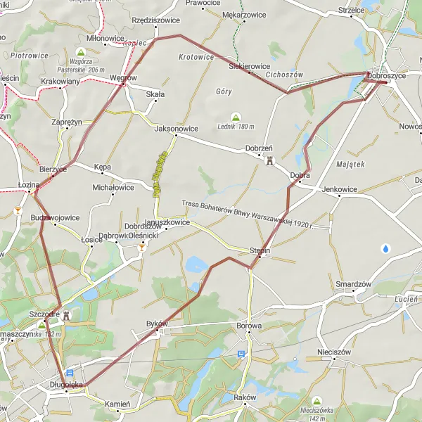 Map miniature of "Stępin and Łączka Adventure" cycling inspiration in Dolnośląskie, Poland. Generated by Tarmacs.app cycling route planner