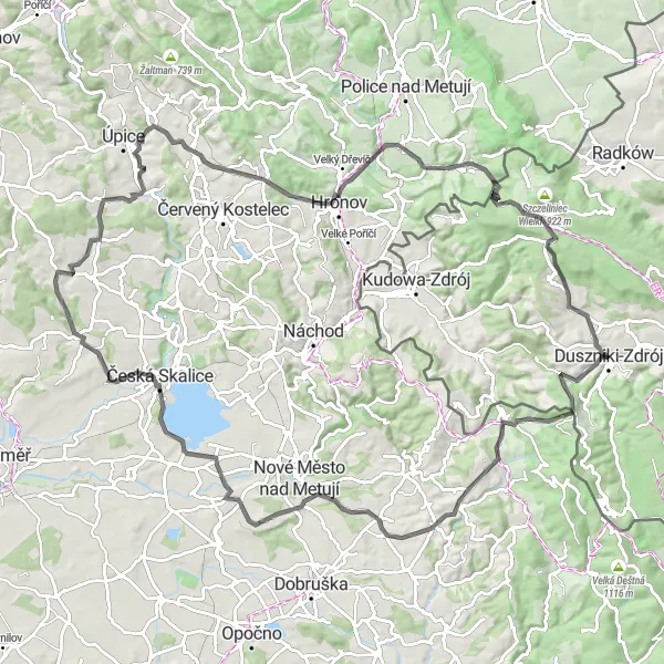 Map miniature of "Duszniki-Zdrój Loop" cycling inspiration in Dolnośląskie, Poland. Generated by Tarmacs.app cycling route planner