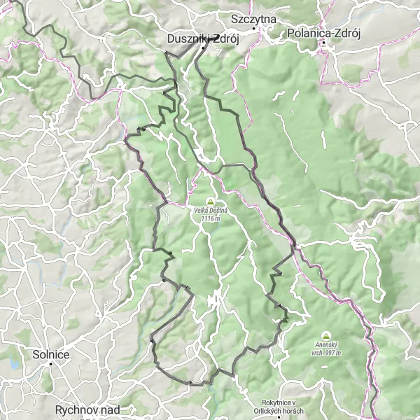 Map miniature of "Chopin's Dworek Loop" cycling inspiration in Dolnośląskie, Poland. Generated by Tarmacs.app cycling route planner