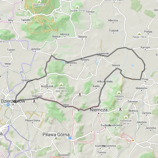 Map miniature of "Kozioł Loop" cycling inspiration in Dolnośląskie, Poland. Generated by Tarmacs.app cycling route planner