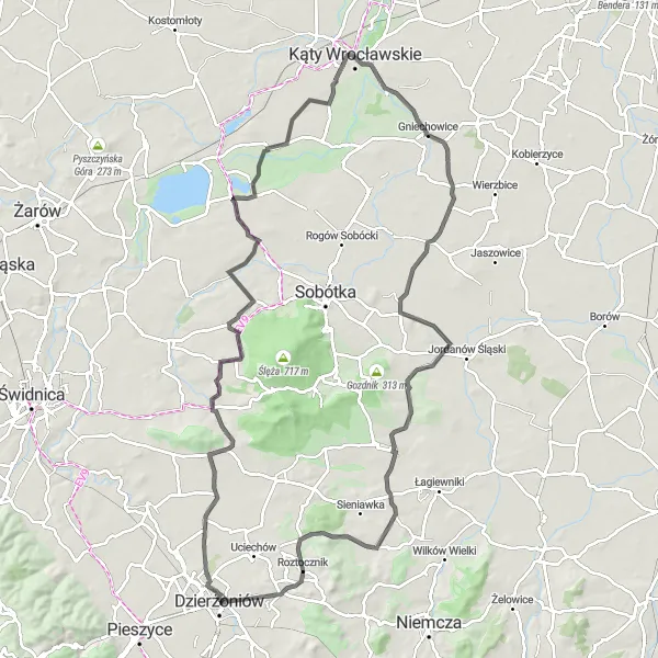 Map miniature of "Dzierżoniów Gravel Adventure" cycling inspiration in Dolnośląskie, Poland. Generated by Tarmacs.app cycling route planner