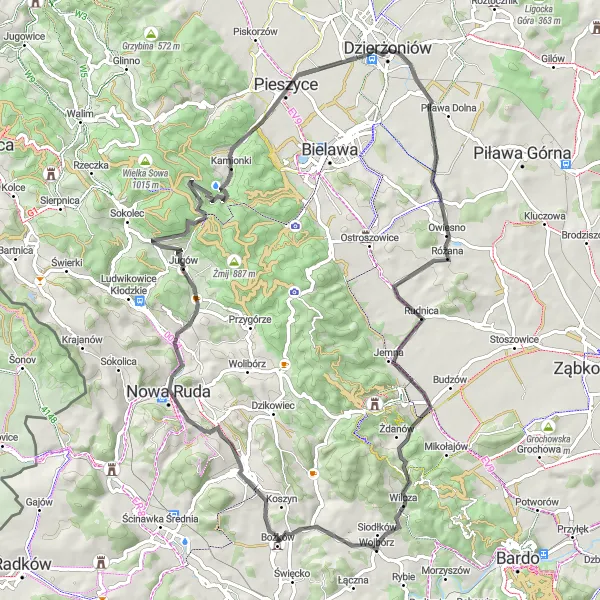 Miniatura mapy "Trasa Łysocha - Dzierżoniów" - trasy rowerowej w Dolnośląskie, Poland. Wygenerowane przez planer tras rowerowych Tarmacs.app