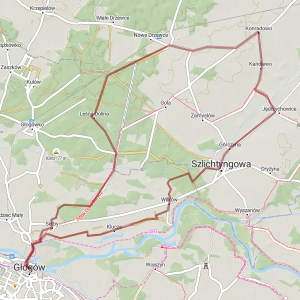 Map miniature of "Serene Countryside Ride" cycling inspiration in Dolnośląskie, Poland. Generated by Tarmacs.app cycling route planner