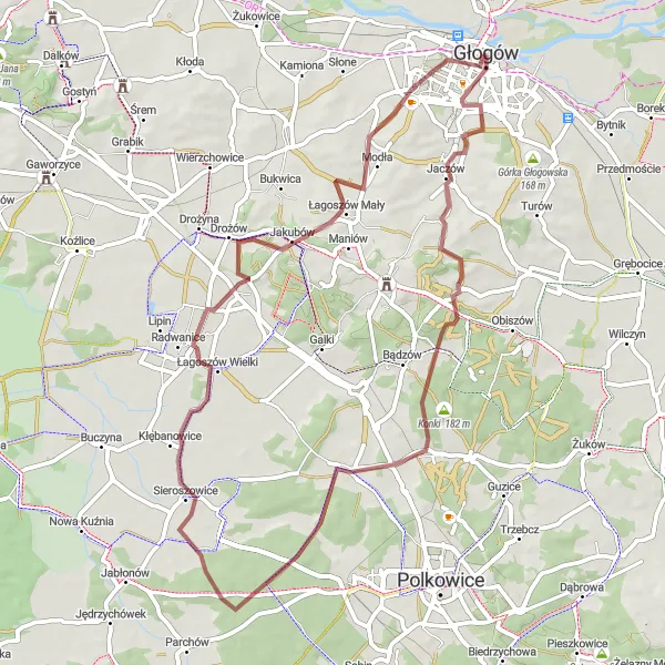 Map miniature of "Wetland Adventure" cycling inspiration in Dolnośląskie, Poland. Generated by Tarmacs.app cycling route planner