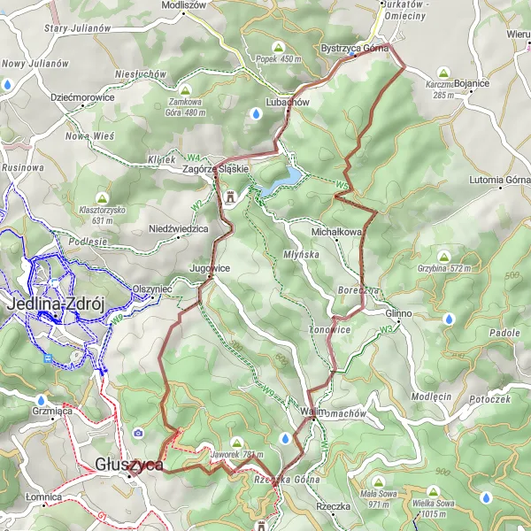 Map miniature of "Głuszyca - Stróżowa Góra Loop" cycling inspiration in Dolnośląskie, Poland. Generated by Tarmacs.app cycling route planner