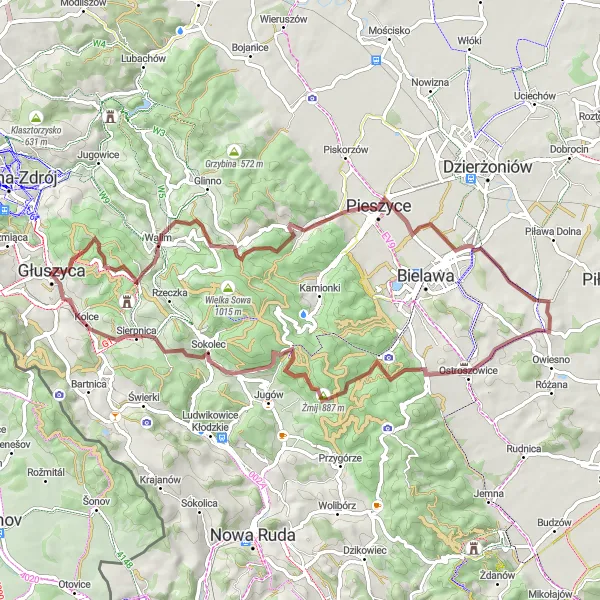 Map miniature of "The Gravel Adventure" cycling inspiration in Dolnośląskie, Poland. Generated by Tarmacs.app cycling route planner