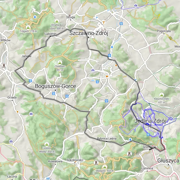 Miniatura mapy "Szlak Zamek - Jabłów" - trasy rowerowej w Dolnośląskie, Poland. Wygenerowane przez planer tras rowerowych Tarmacs.app