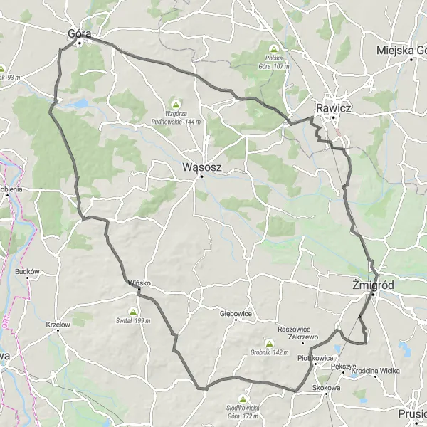 Map miniature of "Góra road challenge with stunning views" cycling inspiration in Dolnośląskie, Poland. Generated by Tarmacs.app cycling route planner