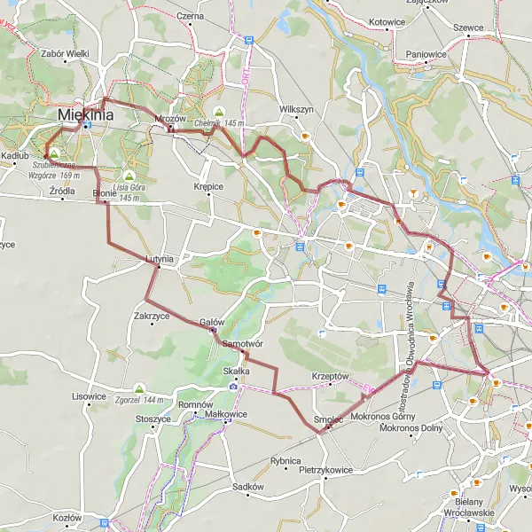 Map miniature of "The Gravel Escape" cycling inspiration in Dolnośląskie, Poland. Generated by Tarmacs.app cycling route planner