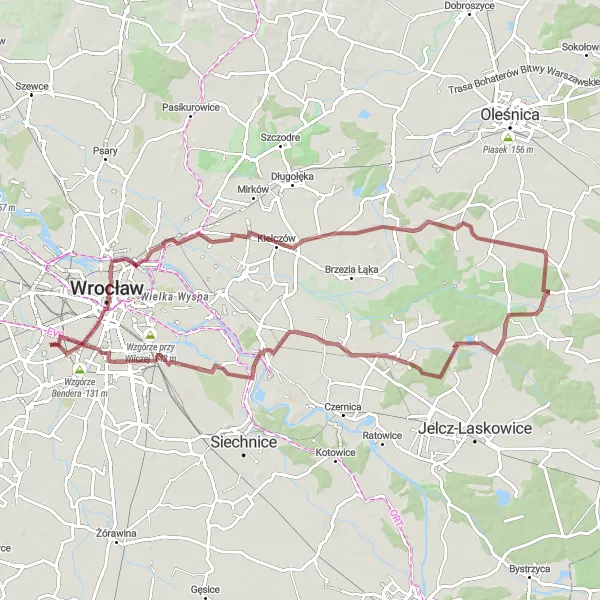 Miniatura mapy "Trasa gravelowa przez Wieżę Matematyczną i Dobrzykowice" - trasy rowerowej w Dolnośląskie, Poland. Wygenerowane przez planer tras rowerowych Tarmacs.app