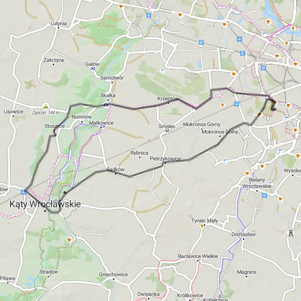 Map miniature of "Scenic Countryside Ride" cycling inspiration in Dolnośląskie, Poland. Generated by Tarmacs.app cycling route planner