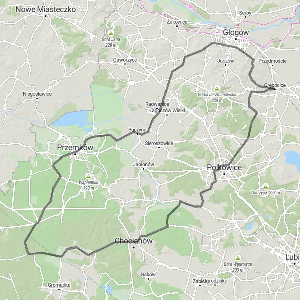 Map miniature of "Discover the Historic Towns" cycling inspiration in Dolnośląskie, Poland. Generated by Tarmacs.app cycling route planner
