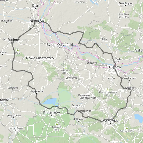 Miniatura mapy "Trasa Szosowa przez Kożuchów i Siedlisko" - trasy rowerowej w Dolnośląskie, Poland. Wygenerowane przez planer tras rowerowych Tarmacs.app