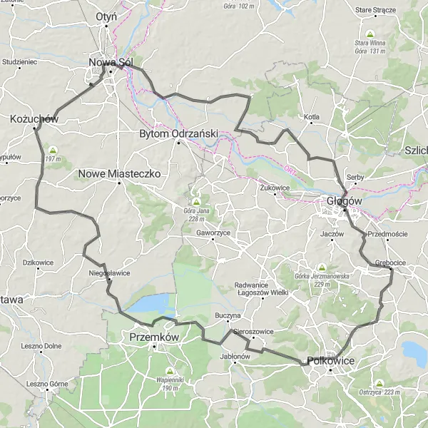 Map miniature of "Glogow and the Surrounding Villages" cycling inspiration in Dolnośląskie, Poland. Generated by Tarmacs.app cycling route planner