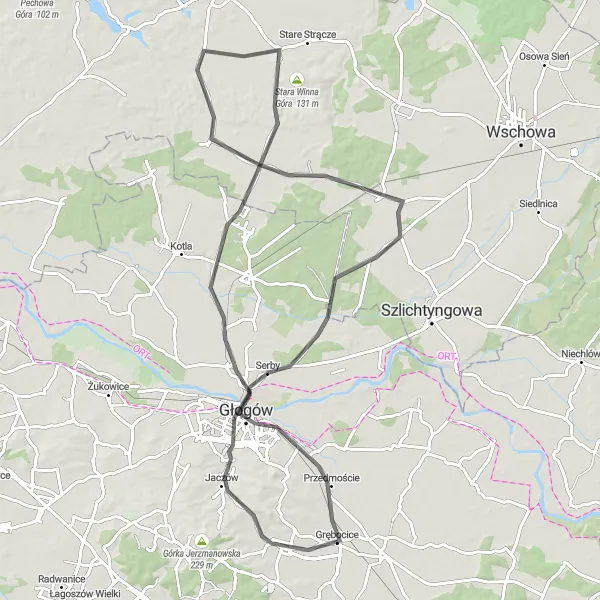 Miniatura mapy "Trasa Szosowa przez Głogów i Grodziec Mały" - trasy rowerowej w Dolnośląskie, Poland. Wygenerowane przez planer tras rowerowych Tarmacs.app