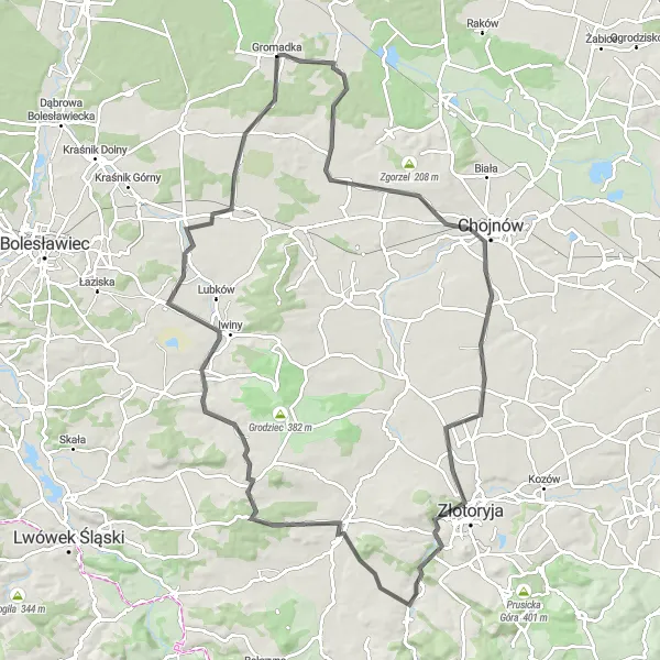 Miniatura mapy "Szlak rowerowy przez Złotoryję i Nowy Kościół" - trasy rowerowej w Dolnośląskie, Poland. Wygenerowane przez planer tras rowerowych Tarmacs.app