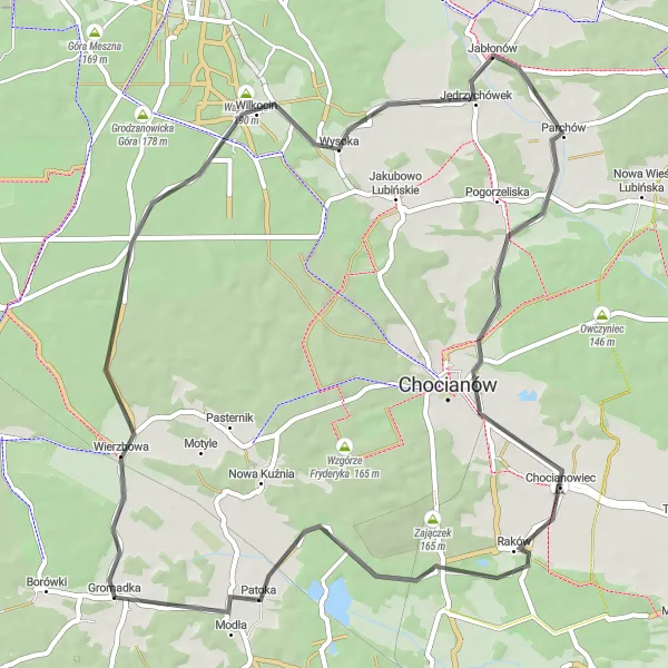 Map miniature of "Gromadka Countryside Ride" cycling inspiration in Dolnośląskie, Poland. Generated by Tarmacs.app cycling route planner