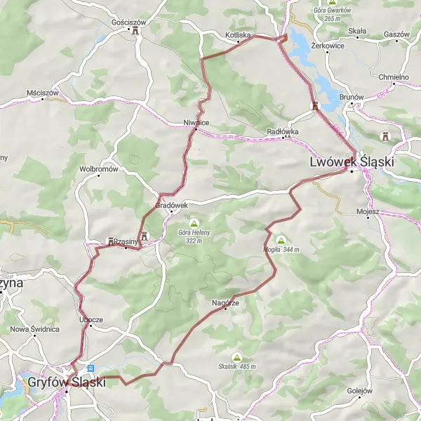 Miniatura mapy "Szlakiem wiejskich krajobrazów" - trasy rowerowej w Dolnośląskie, Poland. Wygenerowane przez planer tras rowerowych Tarmacs.app