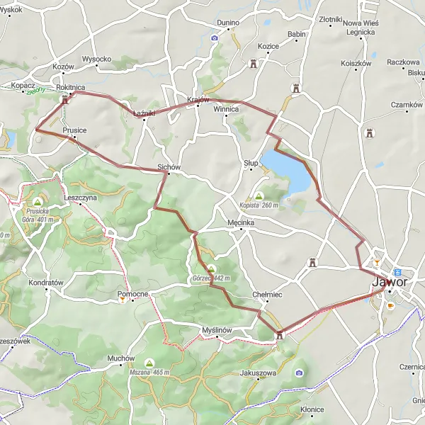 Miniatura mapy "Trasa Gravelowa do Bielowic" - trasy rowerowej w Dolnośląskie, Poland. Wygenerowane przez planer tras rowerowych Tarmacs.app