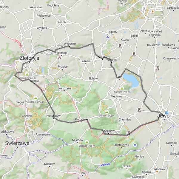 Map miniature of "Historical and Scenic Route" cycling inspiration in Dolnośląskie, Poland. Generated by Tarmacs.app cycling route planner