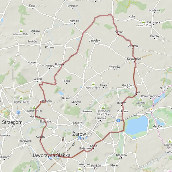 Map miniature of "Gravel Route: Jaworzyna Śląska - Kapliczna Góra" cycling inspiration in Dolnośląskie, Poland. Generated by Tarmacs.app cycling route planner