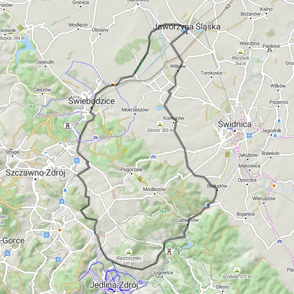 Map miniature of "Witków Nature Exploration" cycling inspiration in Dolnośląskie, Poland. Generated by Tarmacs.app cycling route planner