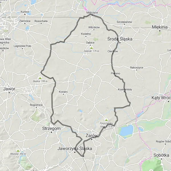 Map miniature of "Castles and Countryside Delight" cycling inspiration in Dolnośląskie, Poland. Generated by Tarmacs.app cycling route planner