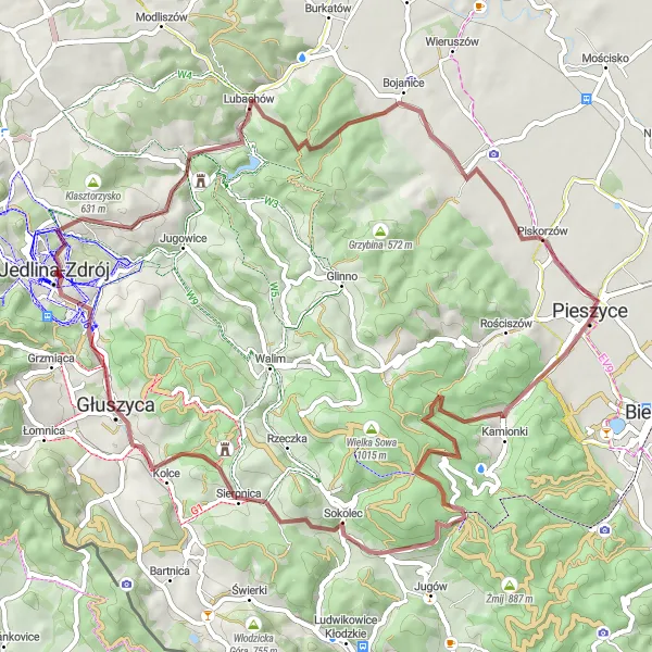 Miniatura mapy "Wycieczka gravelowa z Jedliny-Zdroju do Suliszowa" - trasy rowerowej w Dolnośląskie, Poland. Wygenerowane przez planer tras rowerowych Tarmacs.app