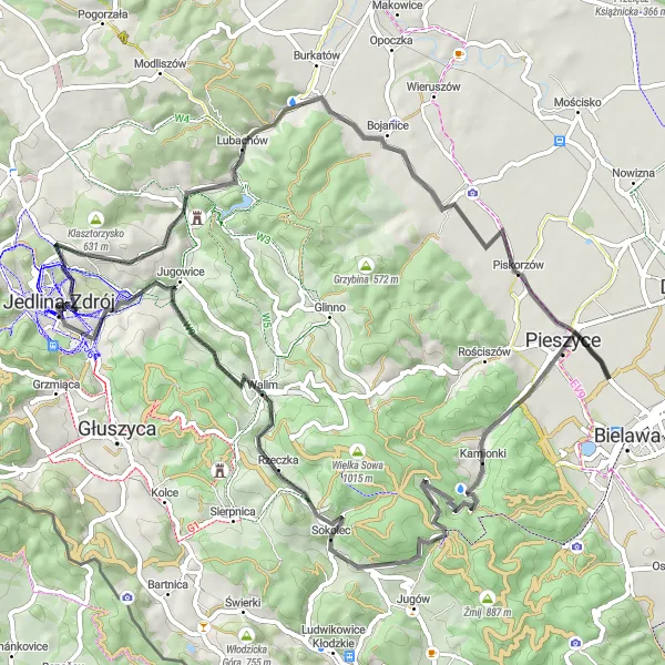 Map miniature of "Jedlina-Zdrój Short Loop" cycling inspiration in Dolnośląskie, Poland. Generated by Tarmacs.app cycling route planner