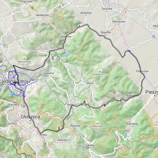 Map miniature of "Discovering the Beauty of Jedlina-Zdrój" cycling inspiration in Dolnośląskie, Poland. Generated by Tarmacs.app cycling route planner