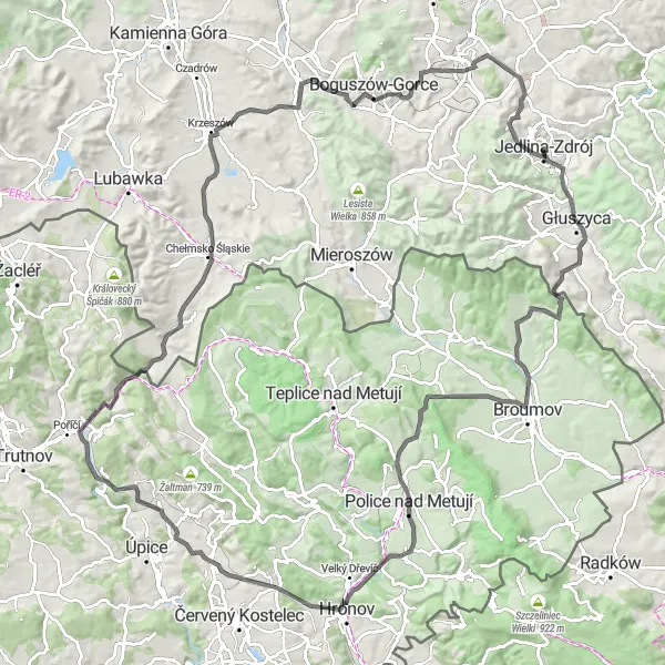 Map miniature of "Jedlina-Zdrój Loop" cycling inspiration in Dolnośląskie, Poland. Generated by Tarmacs.app cycling route planner