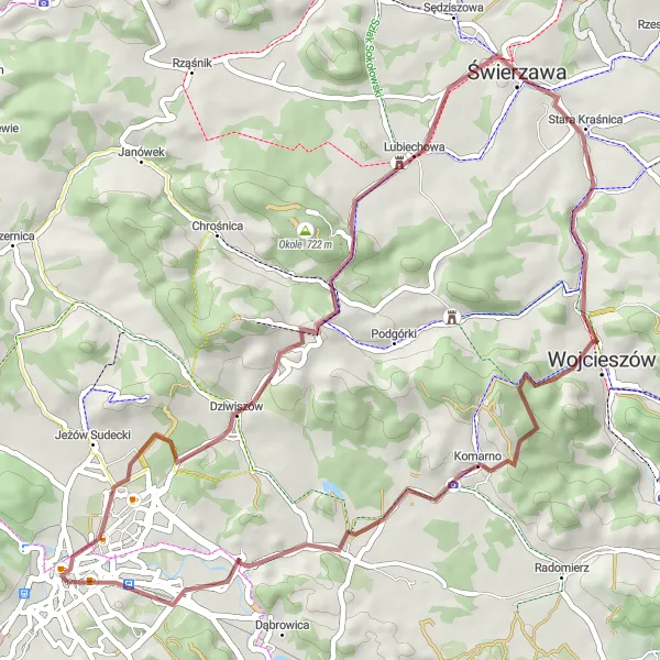 Miniatura mapy "Trasa Gravelowa przez Wzgórze Kościuszki" - trasy rowerowej w Dolnośląskie, Poland. Wygenerowane przez planer tras rowerowych Tarmacs.app