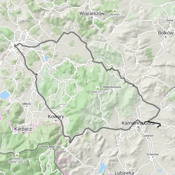 Miniatura mapy "Trasa rowerowa do Doliny Pałaców" - trasy rowerowej w Dolnośląskie, Poland. Wygenerowane przez planer tras rowerowych Tarmacs.app