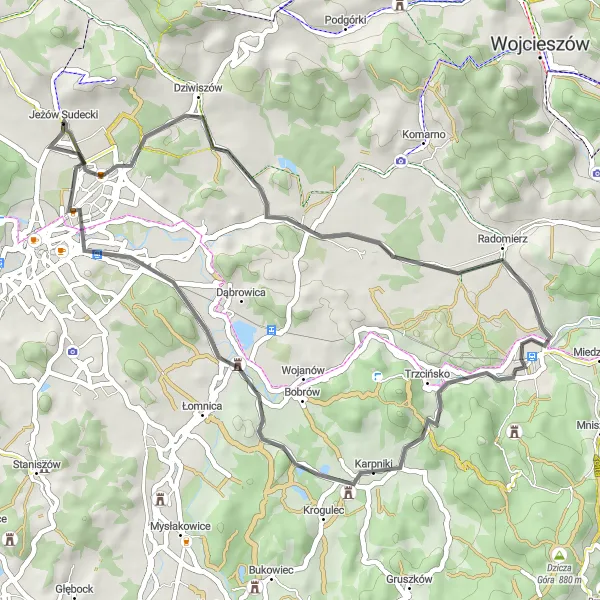 Map miniature of "Natural Wonders" cycling inspiration in Dolnośląskie, Poland. Generated by Tarmacs.app cycling route planner