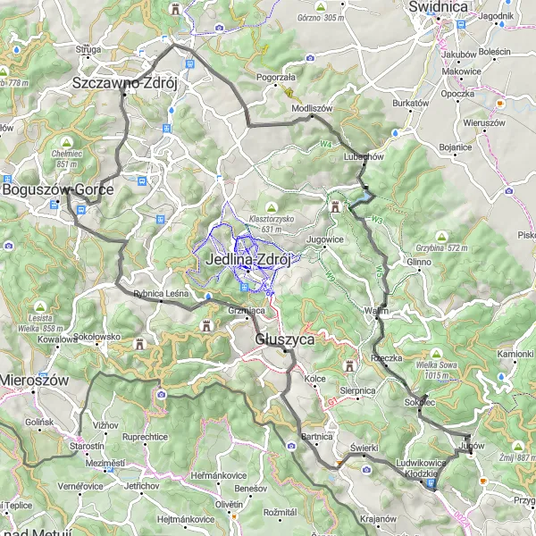 Map miniature of "Countryside Charm in Dolnośląskie" cycling inspiration in Dolnośląskie, Poland. Generated by Tarmacs.app cycling route planner