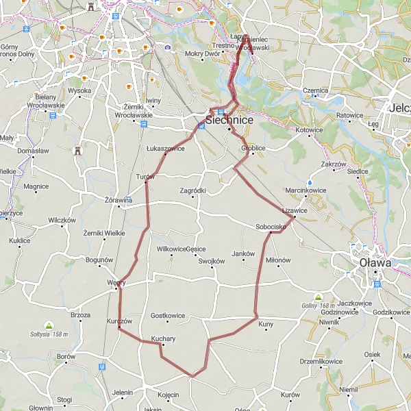 Miniatura mapy "Trasa Gravelowa przez Siechnice i Świętą Katarzynę" - trasy rowerowej w Dolnośląskie, Poland. Wygenerowane przez planer tras rowerowych Tarmacs.app
