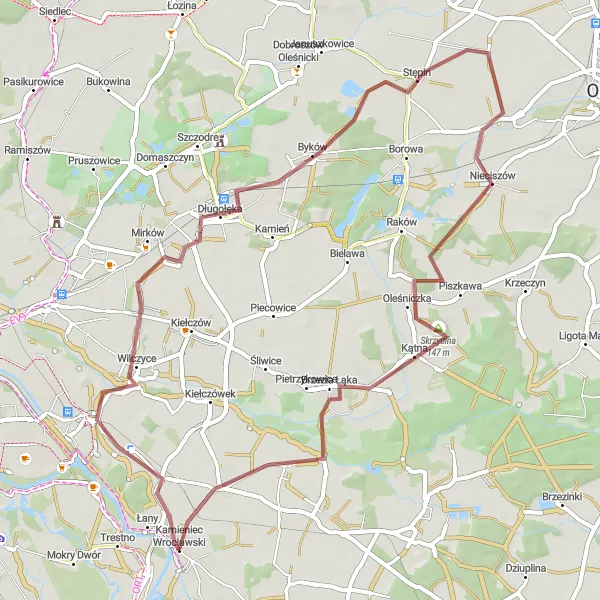 Miniatura mapy "Szlak Przez Wzgórze Ceglanej i Dobrzykowice" - trasy rowerowej w Dolnośląskie, Poland. Wygenerowane przez planer tras rowerowych Tarmacs.app