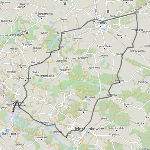 Map miniature of "Oleśnica Challenge" cycling inspiration in Dolnośląskie, Poland. Generated by Tarmacs.app cycling route planner