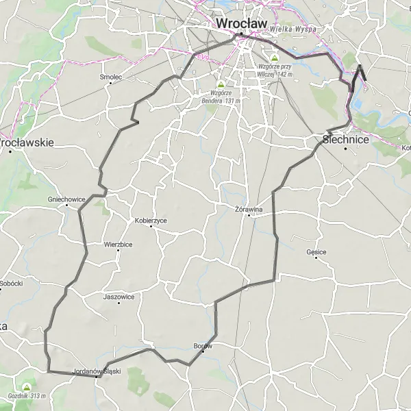 Miniatura mapy "Szosą pod Wzgórza Partyzantów" - trasy rowerowej w Dolnośląskie, Poland. Wygenerowane przez planer tras rowerowych Tarmacs.app