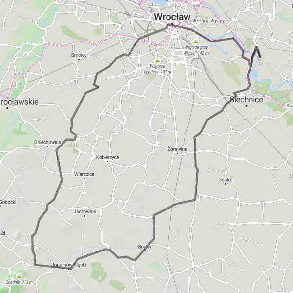 Map miniature of "Wrocław Ultimate Challenge" cycling inspiration in Dolnośląskie, Poland. Generated by Tarmacs.app cycling route planner