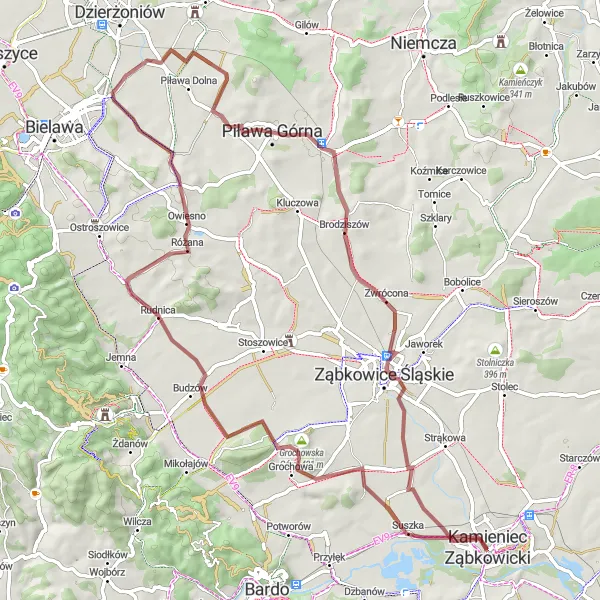 Miniatura mapy "Trasa Gravel: Kamieniec Ząbkowicki - Brodziszów" - trasy rowerowej w Dolnośląskie, Poland. Wygenerowane przez planer tras rowerowych Tarmacs.app