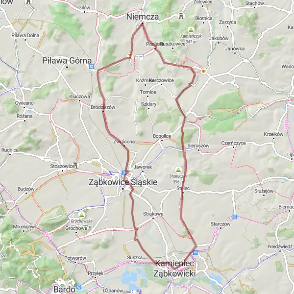 Miniatura mapy "Trasa gravelowa przez Brodziszów, Kępka, Kamionek, Leśniak" - trasy rowerowej w Dolnośląskie, Poland. Wygenerowane przez planer tras rowerowych Tarmacs.app