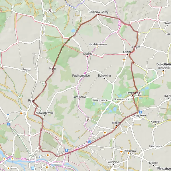 Miniatura mapy "Przejażdżka Gravelowa Psarami i Górami" - trasy rowerowej w Dolnośląskie, Poland. Wygenerowane przez planer tras rowerowych Tarmacs.app