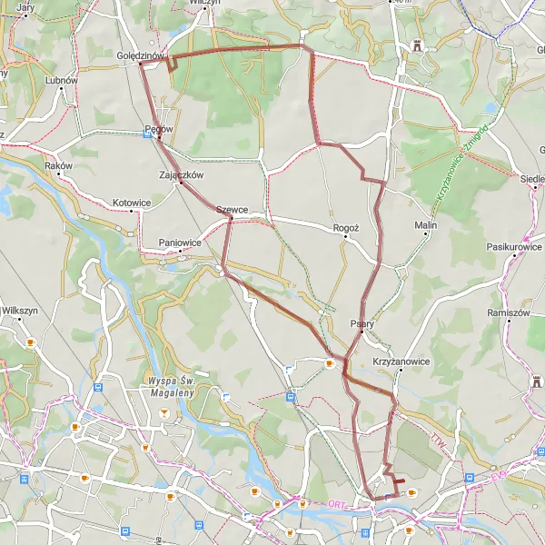 Miniatura mapy "Wycieczka do Pęgowa" - trasy rowerowej w Dolnośląskie, Poland. Wygenerowane przez planer tras rowerowych Tarmacs.app