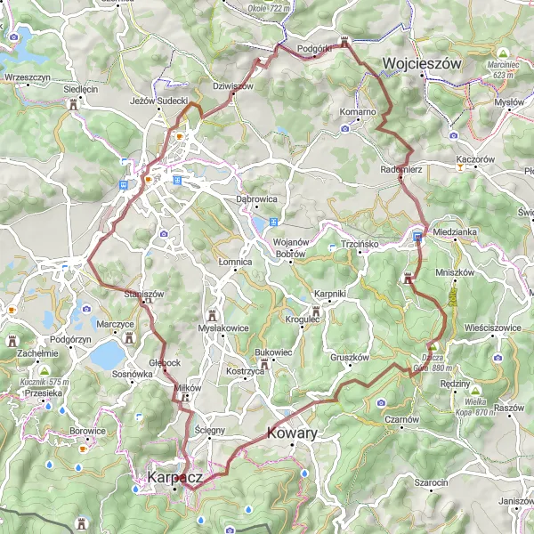 Map miniature of "The Gravel Explorer" cycling inspiration in Dolnośląskie, Poland. Generated by Tarmacs.app cycling route planner